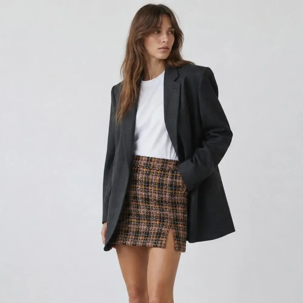 Greylin Skirt Womens XS Mini Black/Orange Tweed Plaid Pencil Straight NWT